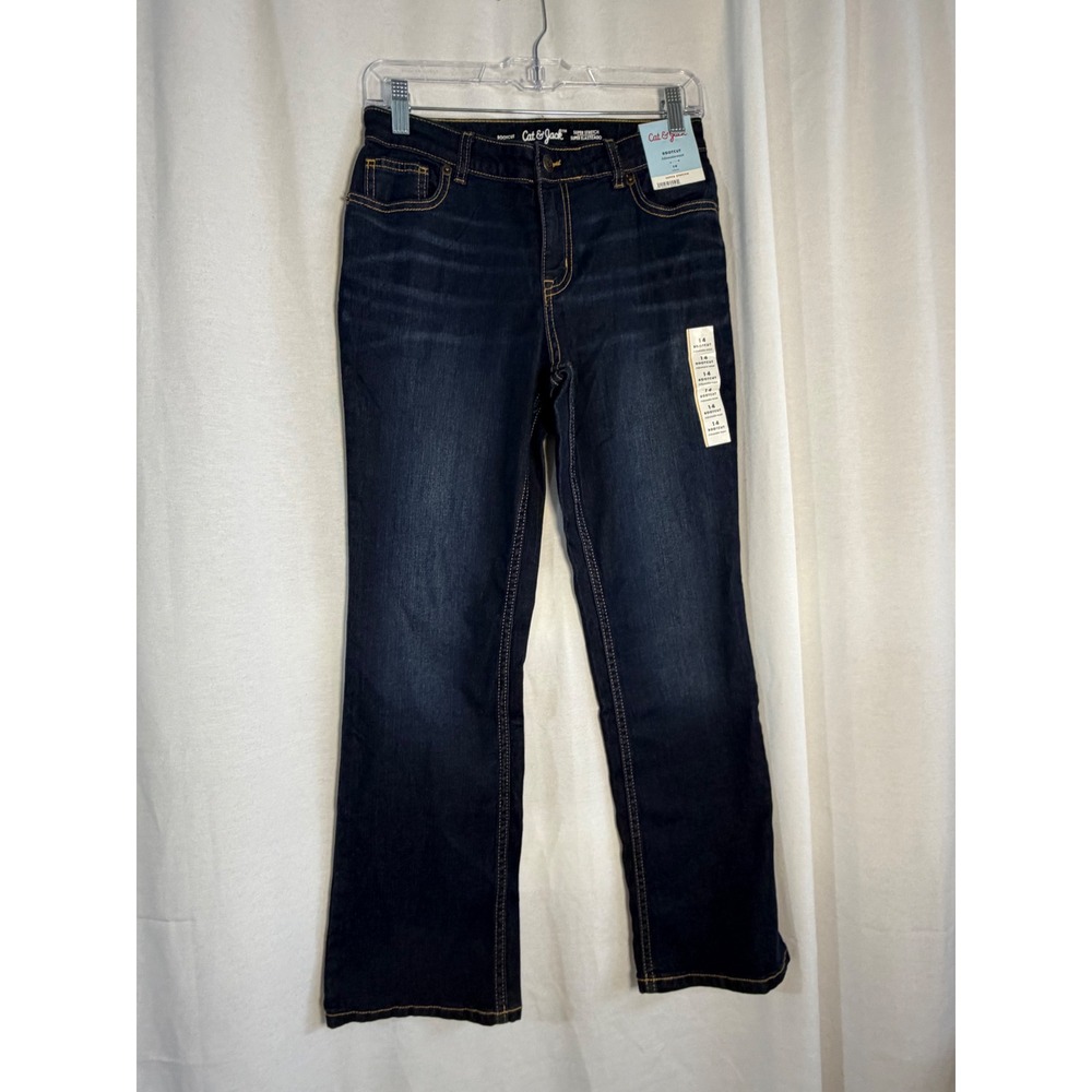 Cat & Jack Kids Dark Wash Super Stretch Bootcut Jeans Adjustable Waist Size 14